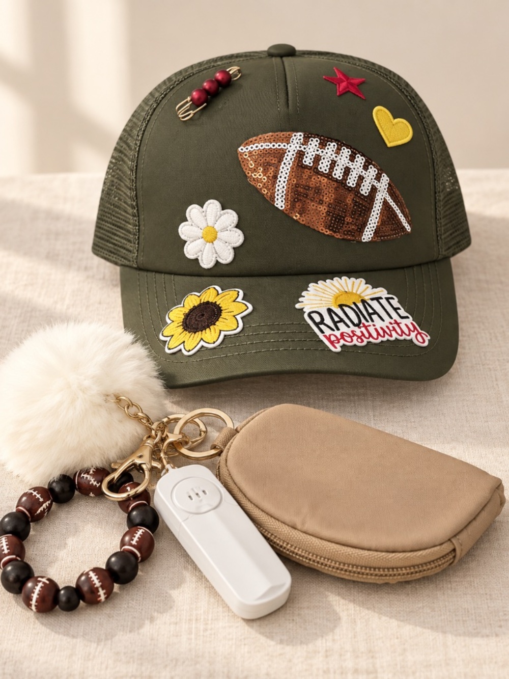 Embellished Football Trucker Hat & Keychain Bundle - NWOT - Picture 3 of 6